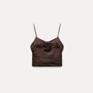 2/30 Chocolate Brown Ruched Draped with Textured Flowers V-Neck Camisole –‎ XL